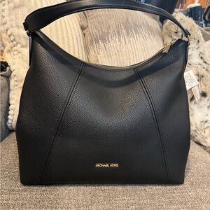 NEW Michael Kors Black Pebbled Leather Shoulder Hobo with Gold Hardware